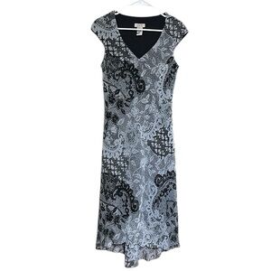 I.V.Y Y2K Midi Dress Black White Parsley Print Size 6